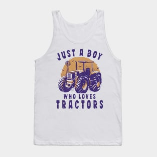 Funny Kids Farmer Just Boy Who Loves Tractors Farm Trucks Tank Top